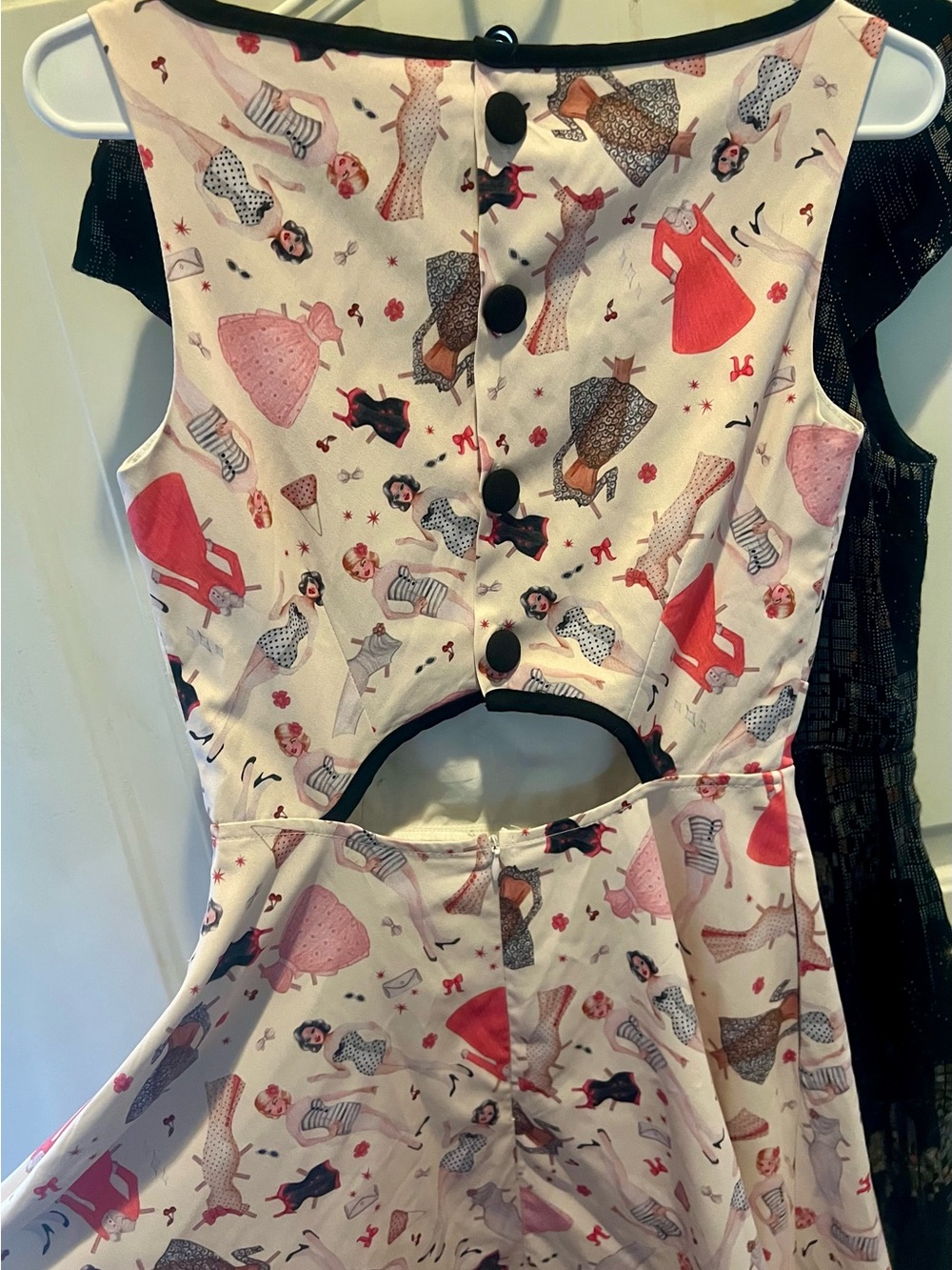 Voodoo Vixen Lt.Pink Black-Trimmed Paper Doll dress - Picture 3 of 5